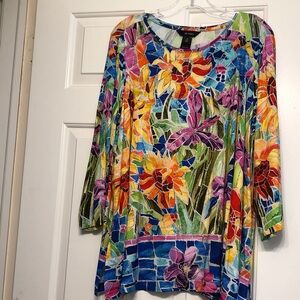 Ali Miles Multicolor Floral Mosaic Long Sleeve Top